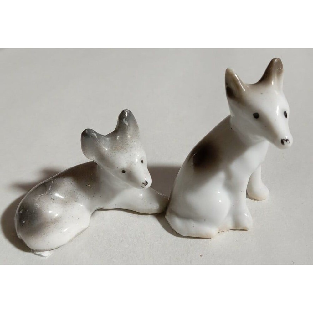 Vintage Japanese Handmade Ceramic 1 3/4" Puppy Figurines Set Of 2